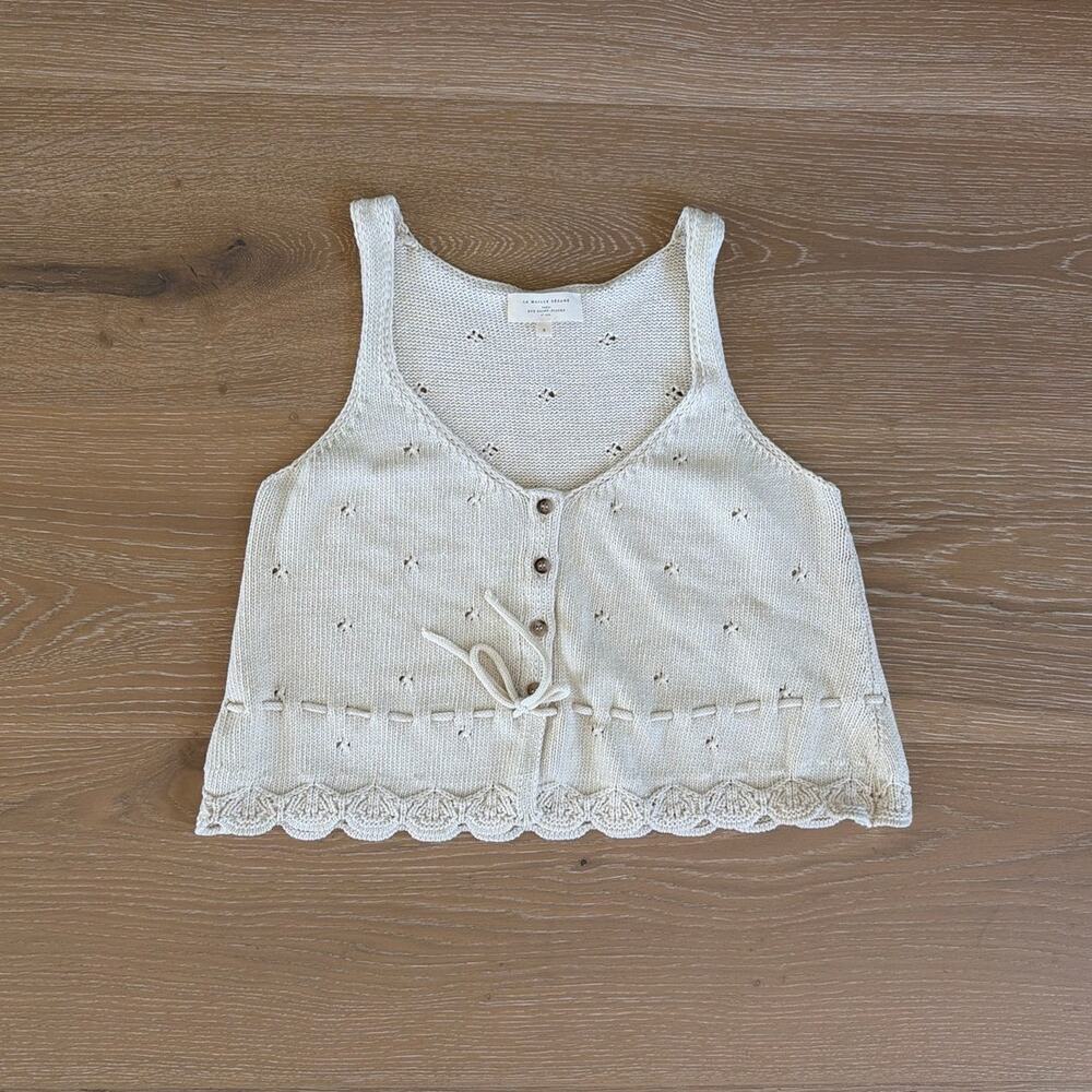 La Maile Sezane Top Cotton Knit Giselle Size S Ivory Cream